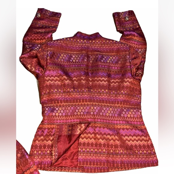 George Simonton 2PC Suit Jacquard Geometric Print Skirt & Jacket SZ 12 - Picture 3 of 14